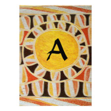 SOLAR MONOGRAM,bright yellow orange black white Personalised Invitation