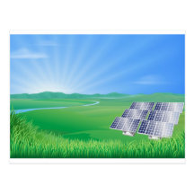 Solar panel landscape illustration postcards