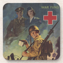 Soldier on Battlefield  Holding Cup of Coffee Drink Coaster