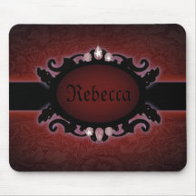 Sophisticated Burgundy Damask  monogram fashion Mousemat