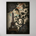 Sophisticated Paris Eiffel Tower Lace damask Poster