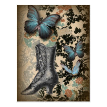 Sophisticated Paris lace shoe butterfly Postcard