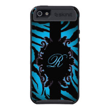Sophisticated turquoise Zebra Print monogram