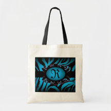 Sophisticated turquoise Zebra Print monogram Tote Bags