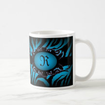 Sophisticated turquoise Zebra Print monogram Mug