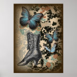 Sophisticated Vintage Paris lace shoe butterfly Poster