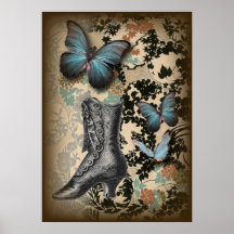 Sophisticated Vintage Paris lace shoe butterfly Poster