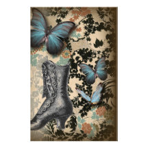 Sophisticated Vintage Paris lace shoe butterfly Customized Stationery