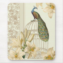 Sophisticated vintage Peacock & Cage Lily Mouse Pads