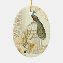 Sophisticated vintage Peacock & Cage Lily ornament