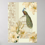 Sophisticated vintage Peacock & Cage Lily Poster