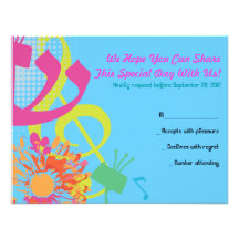 SOUND OF THE TORAH FLOWER Bat Mitzvah Reply Card Custom Invites