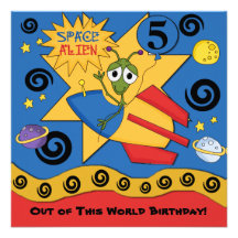 Space Alien Customised  Birthday Invitations