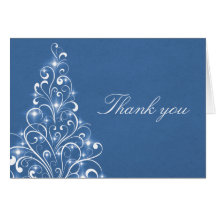 Sparkly Holiday Tree Thank You Card, Blue
