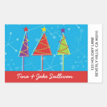 Sparkly Retro Trees Shipping Labels Stickers