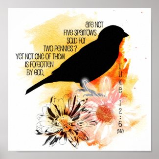 Christian Poster: Luke 12:6 - Sparrow Not Forgotten