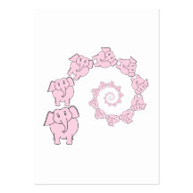 Spiral of Pink Elephants. Fun Cartoon. Business Card Template