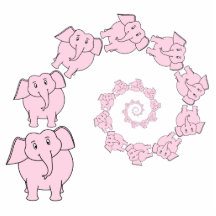 Spiral of Pink Elephants. Fun Cartoon. Photo Cutouts
