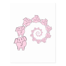 Spiral of Pink Elephants. Fun Cartoon. Post Card