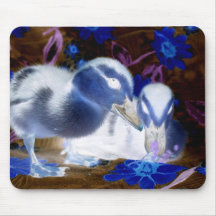 Spooky blue and white baby ducks mouse pads