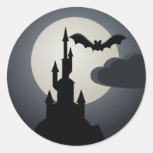 Spooky Halloween Haunted House on Hill Round Sticker