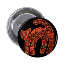 Spooky Orange Halloween Cat Button