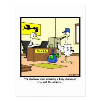 Spot the parents: Stork & Chameleon cartoon Postcard