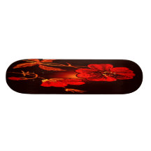Spotlight on Red Flower,Brown & Black Back Skate Deck