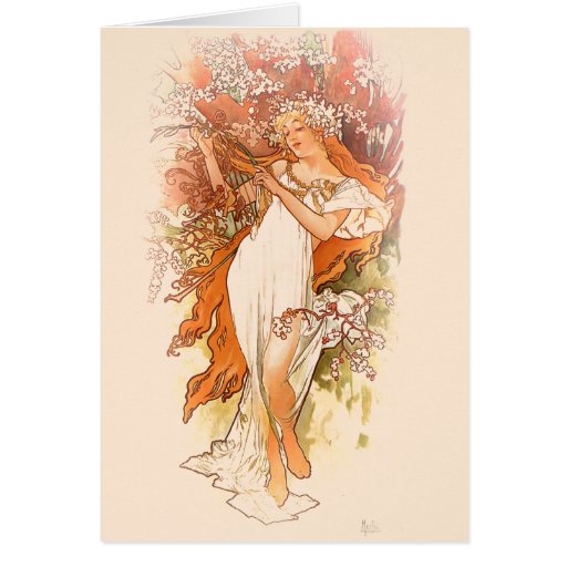 Spring - Alphonse Mucha Art Nouveau Greeting Card