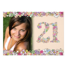 Spring Blooms Ladies 21st Birthday Photo Invite