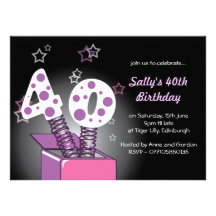 Spring Box 40th Birthday Party - pink & purple Custom Announcement