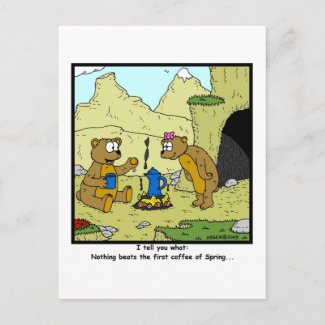 Spring Coffee: Bear Cartoon Postcard
