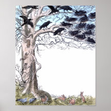 Spring Crows and Bunnies Print