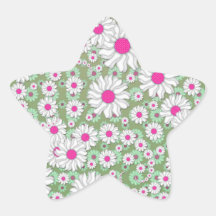 Spring Daisies White Pink Green Star Stickers