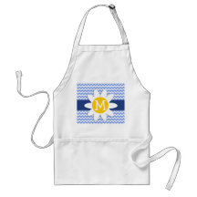 Spring Daisy; Blue Chevron Pattern Aprons
