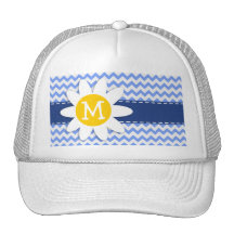 Spring Daisy; Blue Chevron Pattern Hat