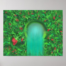 Spring field with fountain poster