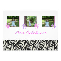 Spring Flowers and Zebra Party Invitations