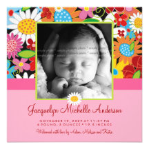 Spring Flowers Garden Baby Girl Birth Announcement