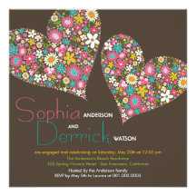 Spring Flowers Heart Engagement Party Invite