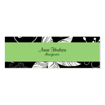 Spring Flowers Leaves Swirls Black, White, Green Business Card Templates