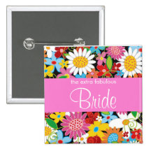 Spring Flowers Wedding Custom Name Tag / Button