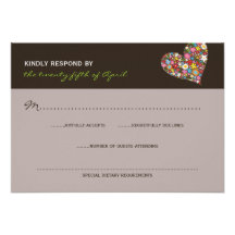 Spring Flowers Whimsical Heart Wedding RSVP Invitation