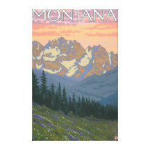 Spring FlowersMontanaVintage Travel Poster Stretched Canvas Print
