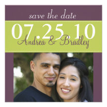 Spring Green & Eggplant Save the Date Card Personalized Invitations