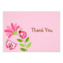 Spring Ladybug Butterfly Flat Thank You Note Cards Custom Invitation