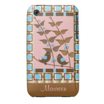 Spring retro iPhone 3 case with Birds & Leaves