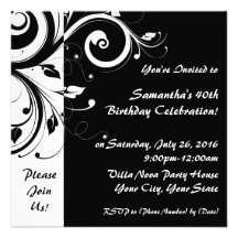 Square Black+White Reverse Swirl Party Invitations