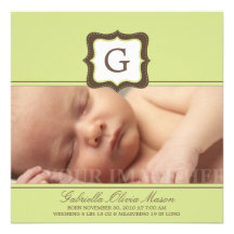 Square Green Initial Birth Announcement