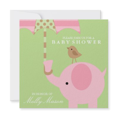 Baby Pink Elephant on Square Pink Elephant Baby Shower Invitation By Twopinkhearts